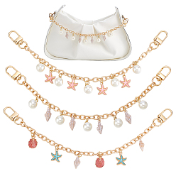 Золотой 3 шт. 3 стили океанская тематика сплав эмаль с пластиковой жемчужной раковиной и кисточкой в виде морской звезды сумка декоративные цепочки, разноцветные, золотые, 277 мм, 1 шт / стиль