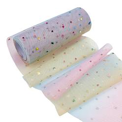 Heart Polyester Organza Ribbon, Tulle Fabric Roll,  with Sequins/Paillette, for Dress, Clothes & Crafts, Heart Pattern, 145mm, about 10yards/roll(9.144m/roll)