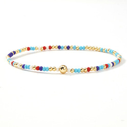 Разноцветный Богемные браслеты из бисера и латунных бусин, эластичные, для женщин., рондель, 6.50 дюйм (16.5 см)