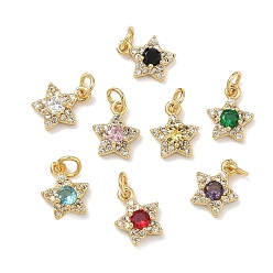(52) Непрозрачная лаванда Латунные микро проложить кубического циркония подвески, звезды прелести, без свинца и без кадмия, стойки покрытие, долговечный, реальный 18 k позолоченный, разноцветные, 9x7.5x3 мм, Перейти кольцо: 4x0.8 мм, внутренний диаметр: 2.5 мм
