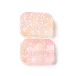 Pink Transparent Spray Painted Glass Beads, Rectangle, Pink, 18x13x5.5mm, Hole: 1.4mm