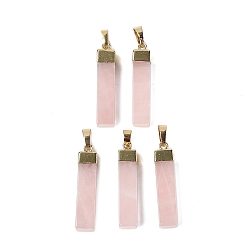 Розовый Кварц Природного розового кварца подвески, подвески в форме куба с латунной фурнитурой, золотые, 34x7~7.5x7~7.5 мм, отверстие : 7x5 мм