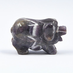 Аметист Украшение дисплея скульптуры из натурального аметиста, счастливая свинья украшение фэн-шуй, для домашнего офисного стола, 38x25x20 мм