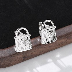 Платина Серьги-кольца из латуни и стекла, запирать, платина, 14.5x11x13.5 мм