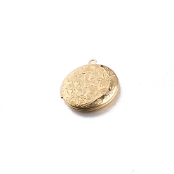 Golden Stainless Steel Locket Pendants, Flat Round with Flower, Golden, 31x26x2.25mm