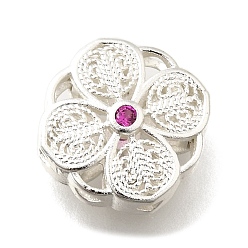 Серебро Латунные многорядные звенья из кубического циркония среднего фиолетового и красного цвета, долговечный, цветок, стойки покрытие, серебряные, 12x12x6 мм, отверстие : 1.8 мм