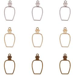 Mixed Color Rack Plating Alloy Open Back Bezel Pendants, For DIY UV Resin, Epoxy Resin, Pressed Flower Jewelry, Bottle, Mixed Color, 42x22.5x3.5mm, Hole: 3mm