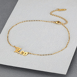 Лео 304 браслеты на ногу из нержавеющей стали с цепочкой в виде слова «созвездие» для женщин, золотые, Лев, 9-1/8~11 дюйм (230~280 мм)
