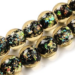 (932FM) Темно-синий аква-матовый с подкладкой Нити стеклянных бусин из дихроичной фольги ручной работы, рондель, темно-золотистые, 11~11.5 мм, отверстие : 1.6 мм, около 33 шт / нитка, 13.27'' (33.7 см)