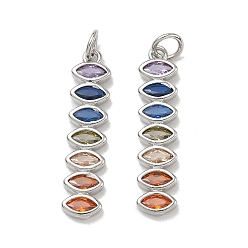 Platino Latón micro pavimenta los colgantes coloridos de la circona cúbica, Encantos de los ojos de los caballos, chapado en rack, larga duración plateado, sin plomo y cadmio, Platino, 28x6.5x2 mm, agujero: 3 mm