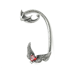 Red 316 Surgical Stainless Steel Cuff Earrings, with Glass, Heart with Wing, Left, Red, 52.5x28.5mm