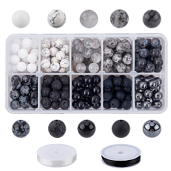 Mixed Stone DIY Stretch Bracelets Making Kits, Including Round Natural & Synthetic Mixed Gemstone Beads and Elastic Crystal Thread, Round Beads: 8~8.5mm, Hole: 1mm, 10materials, 25pcs/material, 250pcs/set