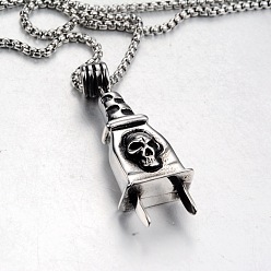 Античное Серебро Плаг-череп на Хэллоуин 304 ожерелья с подвеской из нержавеющей стали, античное серебро, 27.56 дюйм (70 см)