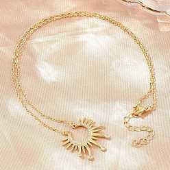 Plaqué 18K Or Véritable Colliers pendentifs soleil en laiton sertis de micro-pavés de zirconiums cubiques transparents, sans cadmium et sans plomb, crémaillère plaquage, plaqué longue durée, réel 18 k plaqué or, 17.87 pouce (45.4 cm)