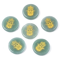 Green Aventurine Natural Green Aventurine Cabochons, Flat Round with Hamsa Hand/Hand of Miriam Pattern, 25x5mm, about 6pcs/bag