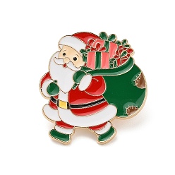Santa Claus Рождественская эмалевая булавка, Значок из сплава для окраски рюкзака, одежды, золотые, Дед Мороз, 32x30 мм