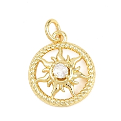 Настоящее золото 18K Латунные микропаве прозрачные подвески с фианитом, без кадмия и без свинца, солнечные чары, реальный 18 k позолоченный, 16.5x14x4.5 мм, отверстие : 3.5 мм