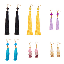 Mixed Color DIY Tassel Earring Making, with Brass Cord End, Nylon Tassels Big Pendant Decorations, Round Acrylic Beads, Brass Flower Bead Cap and Brass Earring Hook, Mixed Color, 19mm, Hole: 1.5mm