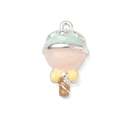Light Sky Blue Alloy Enamel Pendants, Lollipop Charms, Platinum, Light Sky Blue, 18.5x11x6mm, Hole: 1.5mm