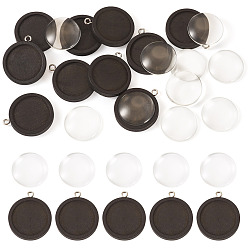 Черный Комплекты кулонов своими руками, включая настройки кабошона из дерева, Прозрачные стеклянные кабошоны, чёрные, лоток : 25 мм, 35x30x5.5 мм, отверстие : 2.5 мм, 10 шт