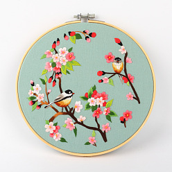 Птица Наборы для вышивания своими руками, включая набивную хлопчатобумажную ткань, нитки и иглы для вышивания, круглые пяльцы, цветок и птица, 300x300 мм