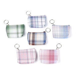 (52) Непрозрачная лаванда Хлопковые кошельки с клетчатым узором, кошелек для мелочи, Прямоугольный ключ с застежкой-молнией и железными брелоками, платина, разноцветные, 85~87x105~113x25~28 мм