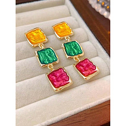 Разноцветный Квадратные серьги-гвоздики из титанового сплава, золотые, красочный, 50x14 мм
