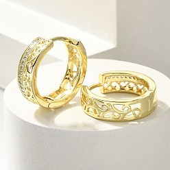 Настоящее золото 18K Серьги-кольца из латуни с прозрачным кубическим цирконием, реальный 18 k позолоченный, 20.5x6 мм