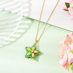 Лайм Ожерелья в форме звезды из стеклянного бисера ручной работы и синтетических бусин императорской яшмы, окрашенных в черный цвет, для женщин, золотые, желто-зеленые, 17.80 дюйм (45.2 см)