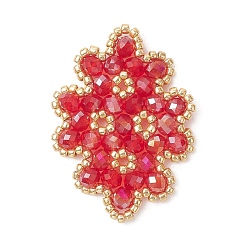 Красный Подвески-коннекторы из плетеных стеклянных бусин, цветок ссылки, красные, 31x23x3.5 мм