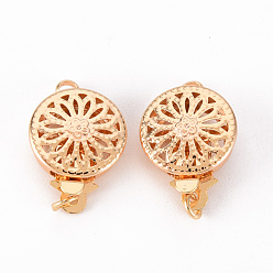 Real 18K Gold Plated Brass Box Clasps, 1-Strand, 2-Hole, Nickel Free, Flat Round, Real 18K Gold Plated, 17x12x4.5mm, Hole: 1.8mm
