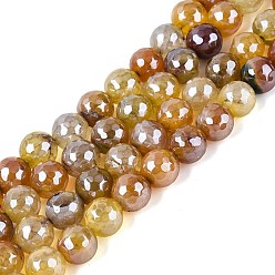 Перу Гальванизирует естественно агат бисер пряди, окрашенные, граненые, гальваническое покрытие, круглые, Перу, 8.5x7~8 мм, отверстие : 1.2 мм, около 47~48 шт / нитка, 13.78 дюйм ~ 13.98 дюйм (35 см ~ 35.5 см)