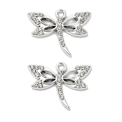 Платина Подвески из сплава кристаллов, со стразами, стрекоза прелести, платина, 18.5x24x2 мм, отверстие : 1.8 мм