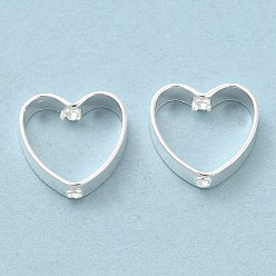 925 Sterling Silver Plated Brass Bead Frame, Cadmium Free & Lead Free, Heart, 925 Sterling Silver Plated, 9x9.5x3mm, Hole: 1.2mm