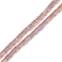 Pink Electroplate Transparent Glass Beads Strands, Faceted, Cube, Pink, 5x5x5mm, Hole: 1.2mm, about 100pcs/strand, 20.87 inch(53cm)