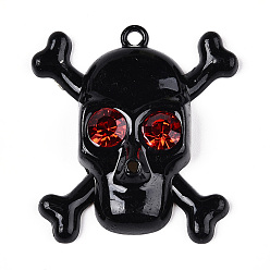 Черный Подвески из сплава со стразами, покрытые краской для запекания, без кадмия, без никеля и без свинца, чёрные черепа амулеты, чёрные, 41.5x38x8.5 мм, отверстие : 2.5 мм
