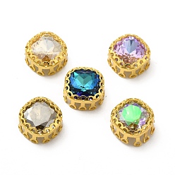 Mixed Color Square Shaped Sew on Rhinestone, Glass Rhinestone, Garments Accessories, Multi-Strand Links, with Golden Tone Brass Findings, Mixed Color, 11.5x11.5x7mm, Hole: 1mm