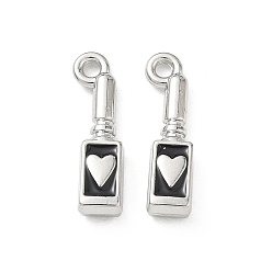 Platino Colgantes de la aleación del esmalte, Botella con dijes de corazón, larga duración plateado, Platino, 19.5x6x3.5 mm, agujero: 1.8 mm