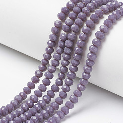 Pourpre Moyen Perles de verre opaques de couleur unie, facette, rondelle, support violet, 10x8mm, Trou: 1mm, Environ 63~65 pcs/chapelet, 49~50 cm