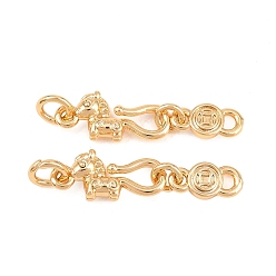 Real 18K Gold Plated Brass S-Hook Clasps, Horse Shape, Real 18K Gold Plated, 25x6.5x3.5mm, Hole: 3mm and 1.4mm