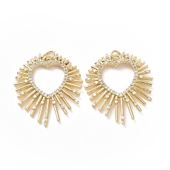 Золотой Латуни циркония кубической подвески, без кадмия и без свинца, чары священного сердца, золотые, 31x26.5x2.5 мм, отверстие : 3.5 мм