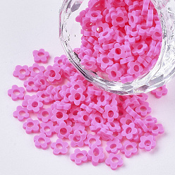Hot Pink Handmade Polymer Clay Cabochons, Flower, Hot Pink, 4~5x4~5x1.5mm, Hole: 2mm, about 27775pcs/500g