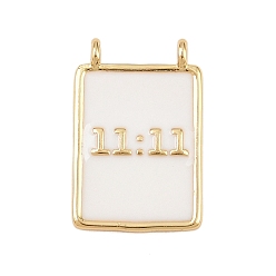 Белый Латунь эмаль подвески, прямоугольник с подвесками-цифрами, без свинца и без кадмия, долговечный, реальный 18 k позолоченный, стойки покрытие, белые, 18.5x12x3 мм, отверстие : 1.2 мм
