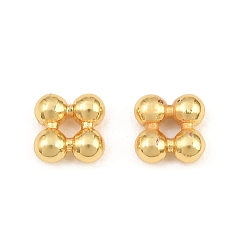 Real 18K Gold Plated Brass Beads, Square with Ball, Rack Plating, Long-Lasting Plated, Lead Free & Cadmium Free, Real 18K Gold Plated, 5x5x2mm, Hole: 1.2mm