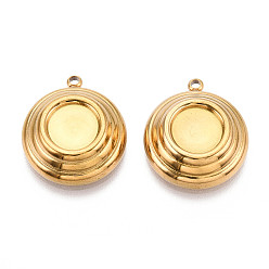Настоящее золото 18K 304 Настройки кабошон из нержавеющей стали кулон, плоско-круглые, ионное покрытие (ip), реальный 18 k позолоченный, лоток : 9 мм, 22x19x5.9 мм, отверстие : 1.8 мм