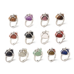 Gemischte Stein Edelsteinherz mit Bowknot-verstellbarem Ring, platinierter Messingschmuck für Damen, cadmiumfrei und bleifrei, Innendurchmesser: 16.7~21.2 mm