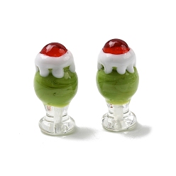 Зеленый лайм Бусины лэмпворк , половине просверлил, мороженое, зеленый лайм, 24.5x12 мм, отверстие : 1.6 мм