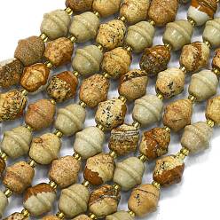 Пейзажный Джаспер Естественного изображения яшмы бисер нитей, колокол, с бисером, 11x10~10.5 мм, отверстие : 1.4 мм, около 31 шт / нитка, 15.35'' (39 см)