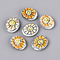 Золотистый Фарфоровые бусины ручной работы, пастельный фарфор, овальный и цветок, золотые, 19.5~20x16x5~6 мм, отверстие : 1.6~2 мм