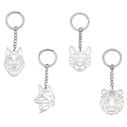 Нержавеющая Сталь Цвет Брелок из нержавеющей стали, лазерная резка, животные, цвет нержавеющей стали, 4 шт / коробка